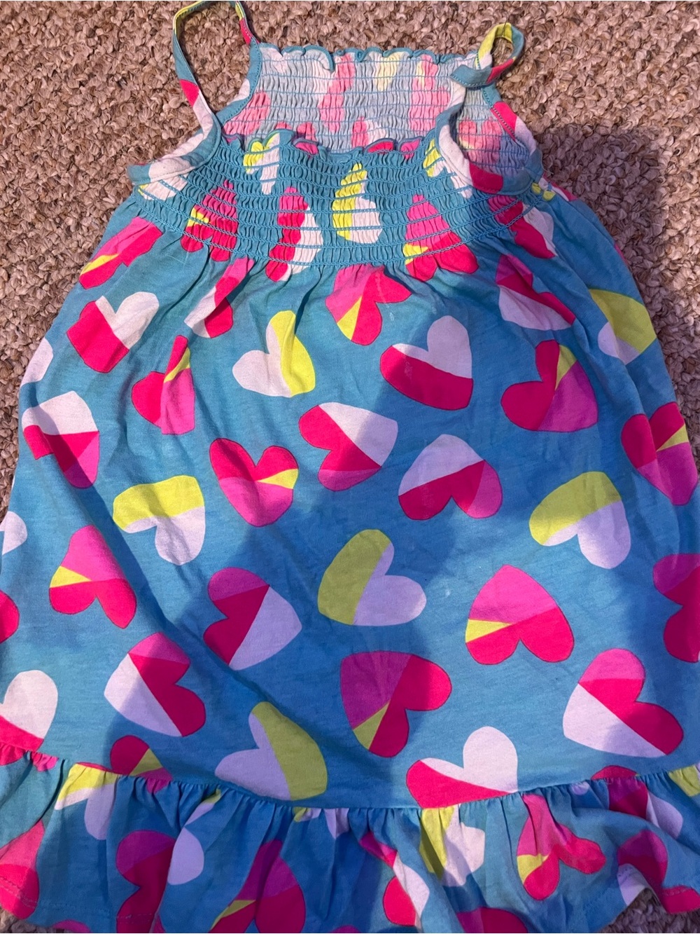 okie dokie Blue Heart Print Sundress with Pink, Yellow & White Hearts